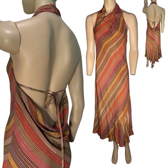 Conditions Apply Stripe Multicolor Halter Midi Dress Women’s Size Large Petite - Picture 1 of 12